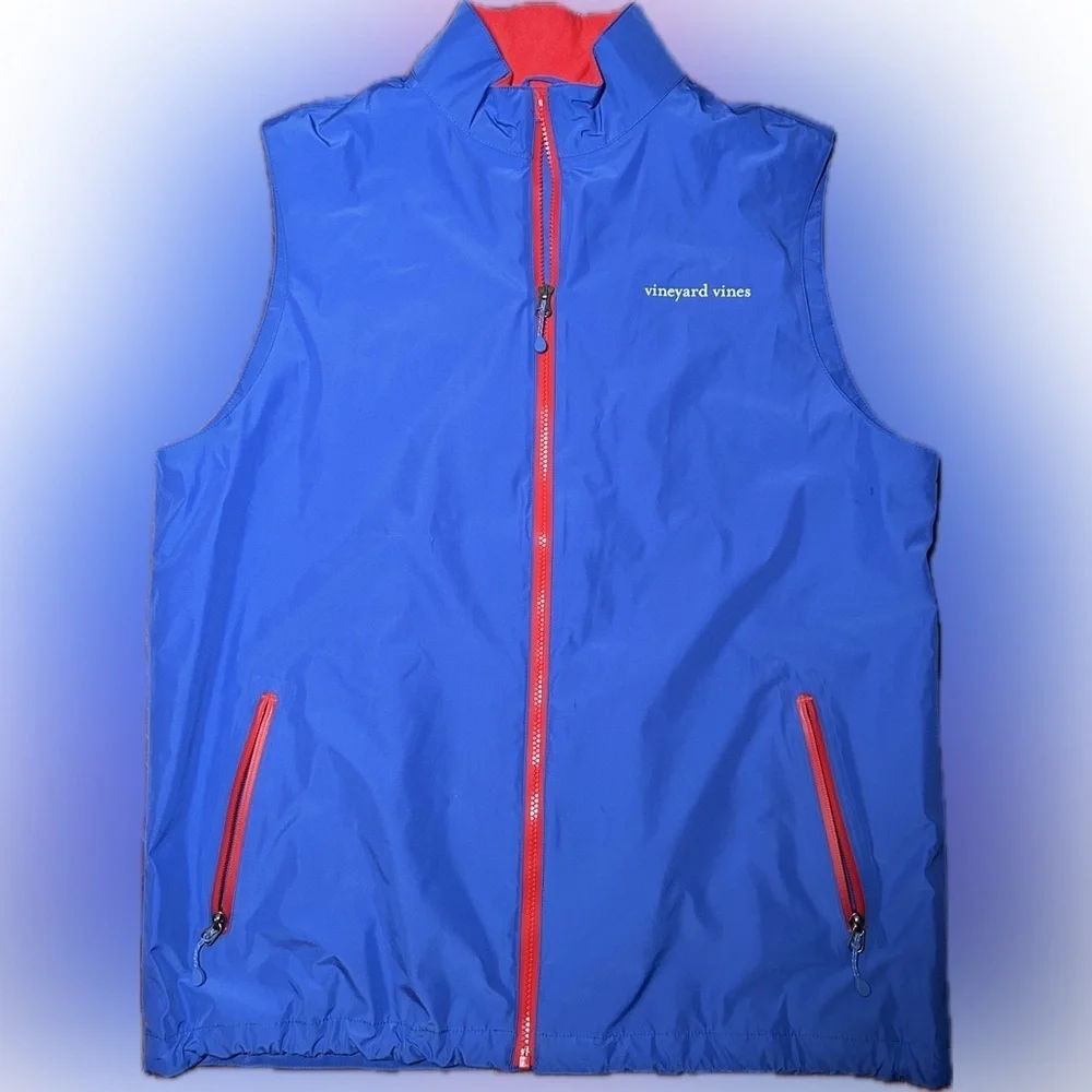Vineyard Vines Men’s Preppy Blue Orange Lightweight Golf Shell Vest Jacket M